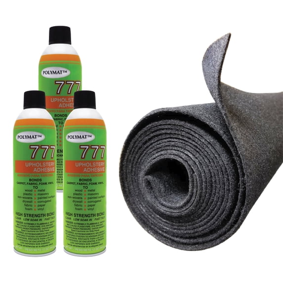Polymat 16FT x 3.75FT +3 Cans 777 Fabric Spray Glue Charcoal basement wall cubical bench covering carpet…