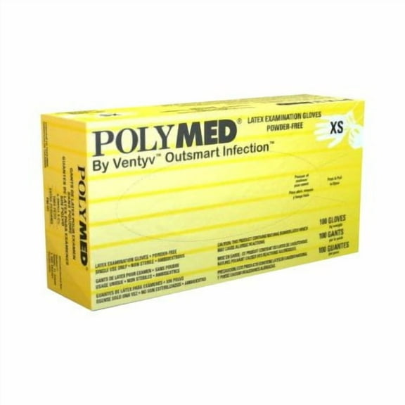 Polymed® Ventyv Exam Glove X-Small NonSterile Latex Standard Cuff Length Fully Textured Ivory Not Rated  PM101 Box of 100