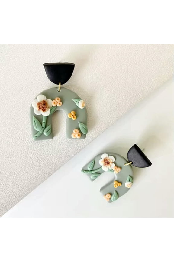 Polymer Clay Arch Flower Cresent Statement Earrings Morocco Geometric Jewelry