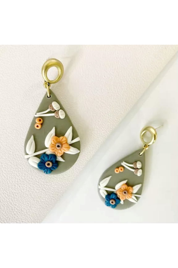 Polymer Clay Arch Flower Cresent Statement Earrings Morocco Geometric Jewelry