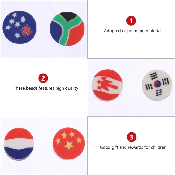 Soimiss 100Pcs Loose Polymer Clay Beads with National Flag Designs for DIY Jewelry Crafts