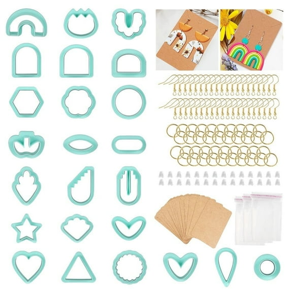 Polymer Clay Earring Cutters Set, 24 Shapes Plastic Molds & 160 Earring Accessories Set for DIY Jewelry Making, Christmas Birthday Gifts