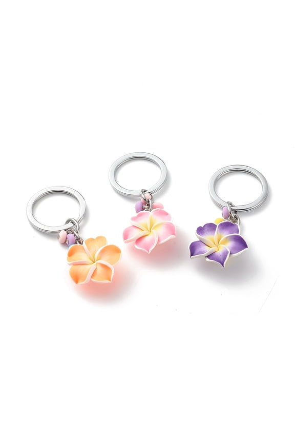 Polymer Clay Flower Keychain with Alloy Findings Mixed color 8cm