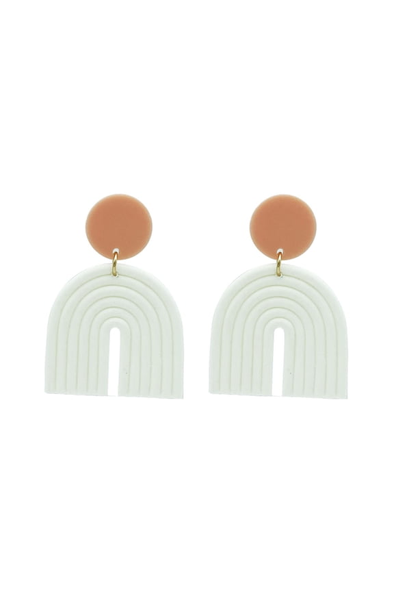 Polymer Clay Multi-colors Pure Colors Rainbow Earrings for Women,Lightweight Clay Cute U-shaped Big Geometric Fan Earrings Sterling Silver Stud,Statement Fun Fashion Jewelry(n white)