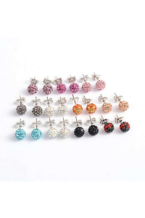 Polymer Clay Rhinestone Ball Stud Earrings with Steel Pins Mixed color 8~9mm Pin: 0.8mm