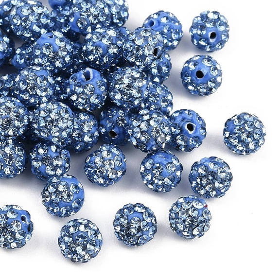 Polymer Clay Rhinestone Beads Pave Disco Ball Beads Grade A Half Drilled Round Light Sapphire PP9(1.5.~1.6mm) 6mm Hole: 1.2mm