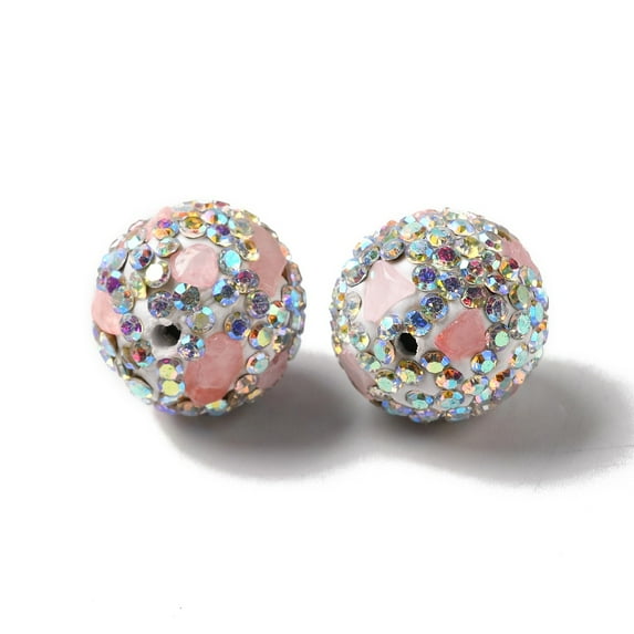 Polymer Clay Rhinestone Beads with Imitation Gemstone Chips Round Pink 16x17mm Hole: 1.8mm