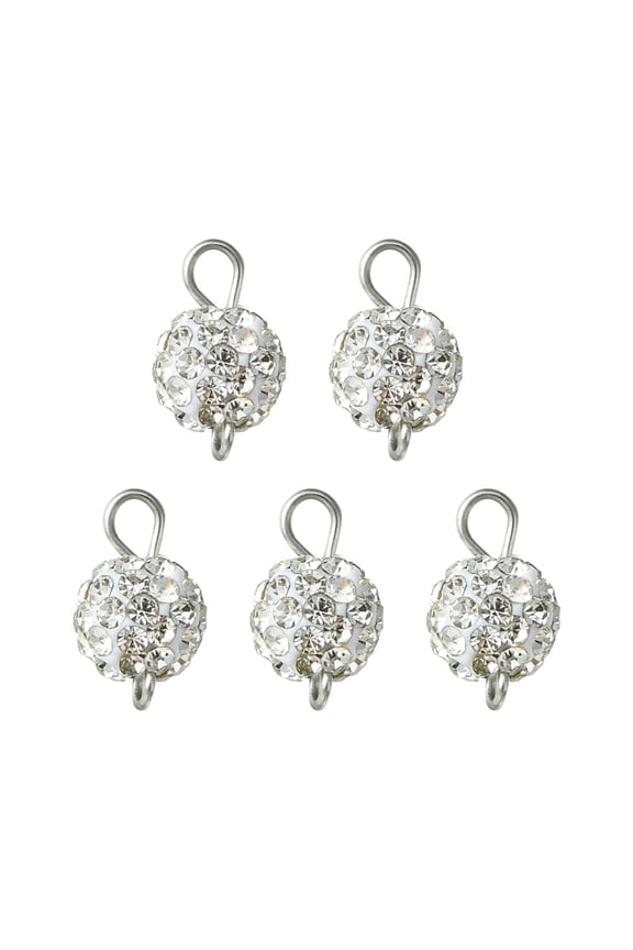 Polymer Clay Rhinestone Connector Charms Round Links with Stainless Steel Color Plated 304 Stainless Steel Double Loops 14.5x8mm Hole: 2mm
