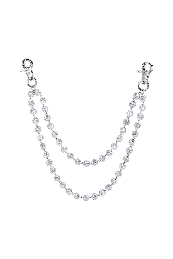 Polymer Clay Rhinestone Round Beaded Pants Chains for Women with Alloy Clasps Platinum AB 395mm diy