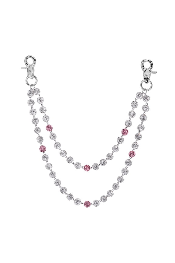 Polymer Clay Rhinestone Round Beaded Pants Chains for Women with Alloy Clasps Platinum Light Rose 395mm for making