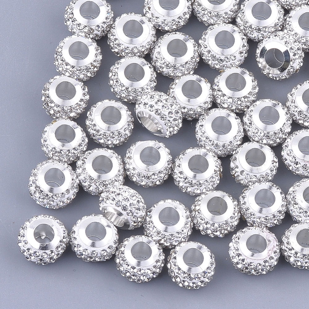 Polymer Clay Rhinestones European Beads Large Hole Beads with Platinum Tone Brass Single Cores Rondelle Crystal 11x8mm Hole: 4.5mm