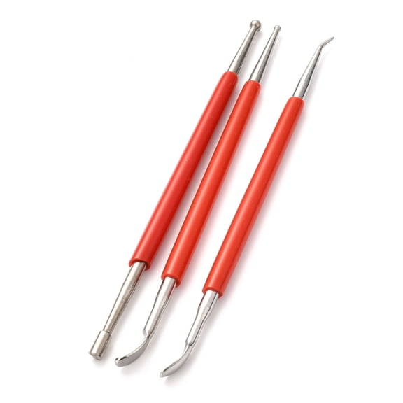 Polymer Clay Sculpture Tool Carving Craft Stainless Steel Brush Pottery Tools with Plastic Handle Stainless Steel Color 16~16.2x0.7~0.75cm 3pcs/set
