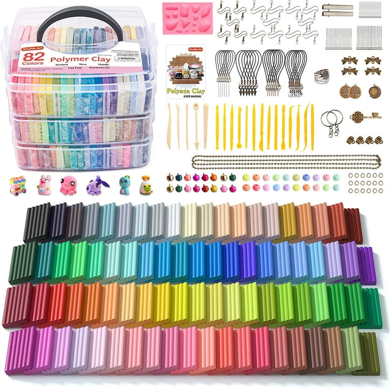 Polymer Clay Shuttle Art 82 Colors Oven Bake Modeling Clay Creative Clay Kit  with 19 Clay Tools and 16 Kinds of Accessories Non-Toxic Non-Sticky Ideal  DIY Art Craft Clay Gift for Kids