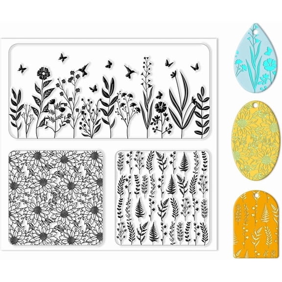 Polymer Clay Texture Sheet Leaves and Flowers Clay Texture Mat Floral Polymer Mats Earrings Tools for DIY Jewelry Making DIY Crafts 5.5x5.5inch