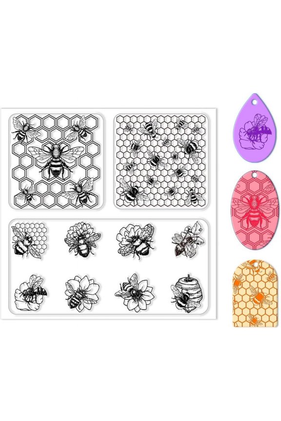 Polymer Clay Texture Sheets Bee Pattern Polymer Clay Texture Mat Insect Silicone Mat Silicone Molding Pattern Sheets for Pottery Earrings Jewelry Making Colorful