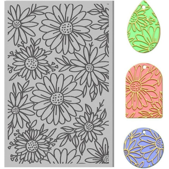 Polymer Clay Texture Sheets Daisy and Leaves Clay Texture Mat Flowers Clay Texture Sheets Embossing Polymer Clay Tools Polymer Clay Pad Earrings Tools for Earrings Jewelry Making 4x2.6inch DIY