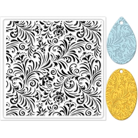 Polymer Clay Texture Sheets Fujiman Background Silicone Texture Stamp Clay Silicone Texture Sheets Plants Clay Pad Texture Sheets for Polymer Clay Making Earrings Jewelry 5.5x5.5inch for DIY