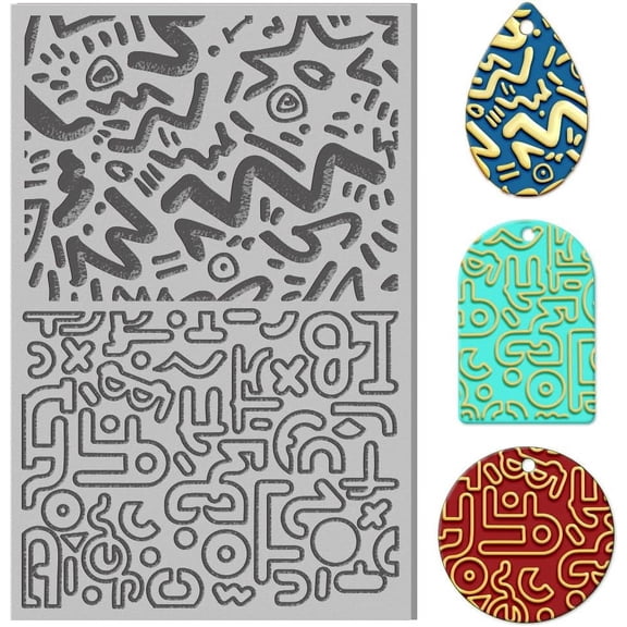 Polymer Clay Texture Sheets Graffiti Texture Stamp Sheets for Polymer Clay Texture Mat for Making Earrings Jewerly Polymer Clay Earrings Tools 4x2.6inch Mixed Color