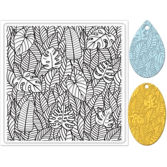 Polymer Clay Texture Sheets Leaves Silicone Texture Stamp Sheets Clay Texture Mat Plant Modeling Pattern Pad Texture Sheets for Polymer Clay Jewelry and Clay Earrings Tools 5.5x5.5inch for DIY