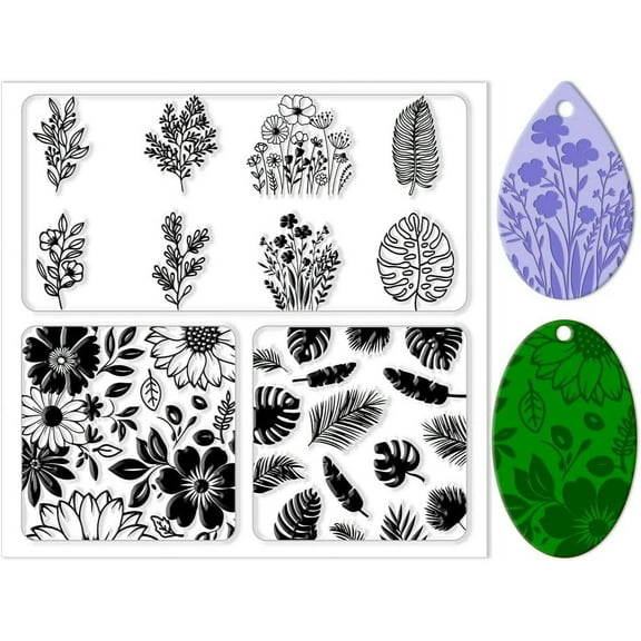 Polymer Clay Texture Sheets Leaves and Flowers Pattern Silicone Clay Texture Mat Botany Clear Clay Silicone Texture Sheets for DIY Crafts Projects