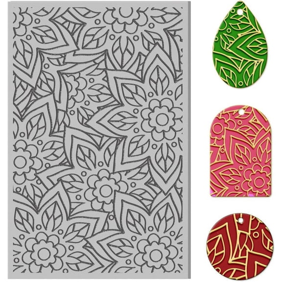 Polymer Clay Texture Sheets Mandala Clay Texture Mat Texture Sheets Polymer Clay Texture Rubber Texture Stamp Mat Flower Pattern Pad for Making Earrings Jewerly 4x2.6inch Black