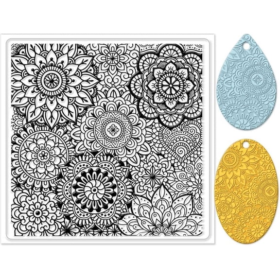 Polymer Clay Texture Sheets Mandala Silicone Texture Stamp Clear Clay Silicone Texture Sheets for Making Earrings Jewerly 5.5x5.5inch Material Silicone