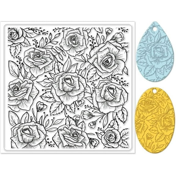 Polymer Clay Texture Sheets Rose Background Silicone Texture Stamp Sheets for Polymer Clay Texture Mat for Making Earrings Jewerly Polymer Clay Earrings Tools 5.5x5.5inch