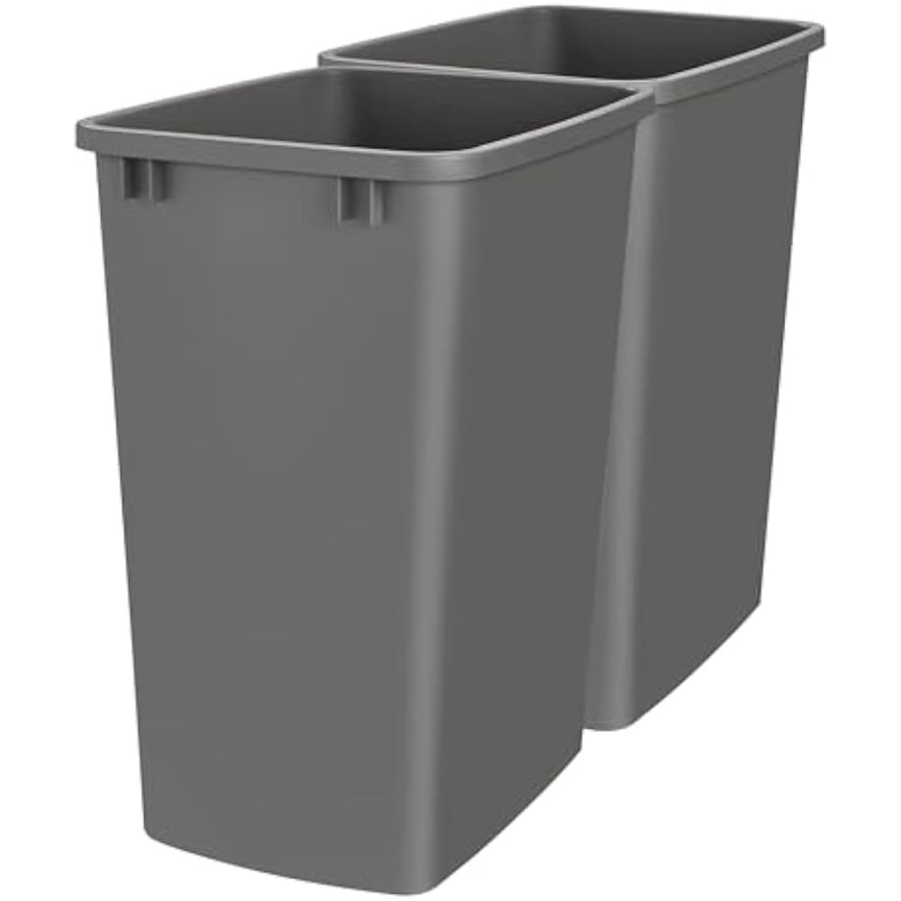 Gray Plastic Pull-Out Kitchen Trash Bin Set, 35 Quart, 2 Pack