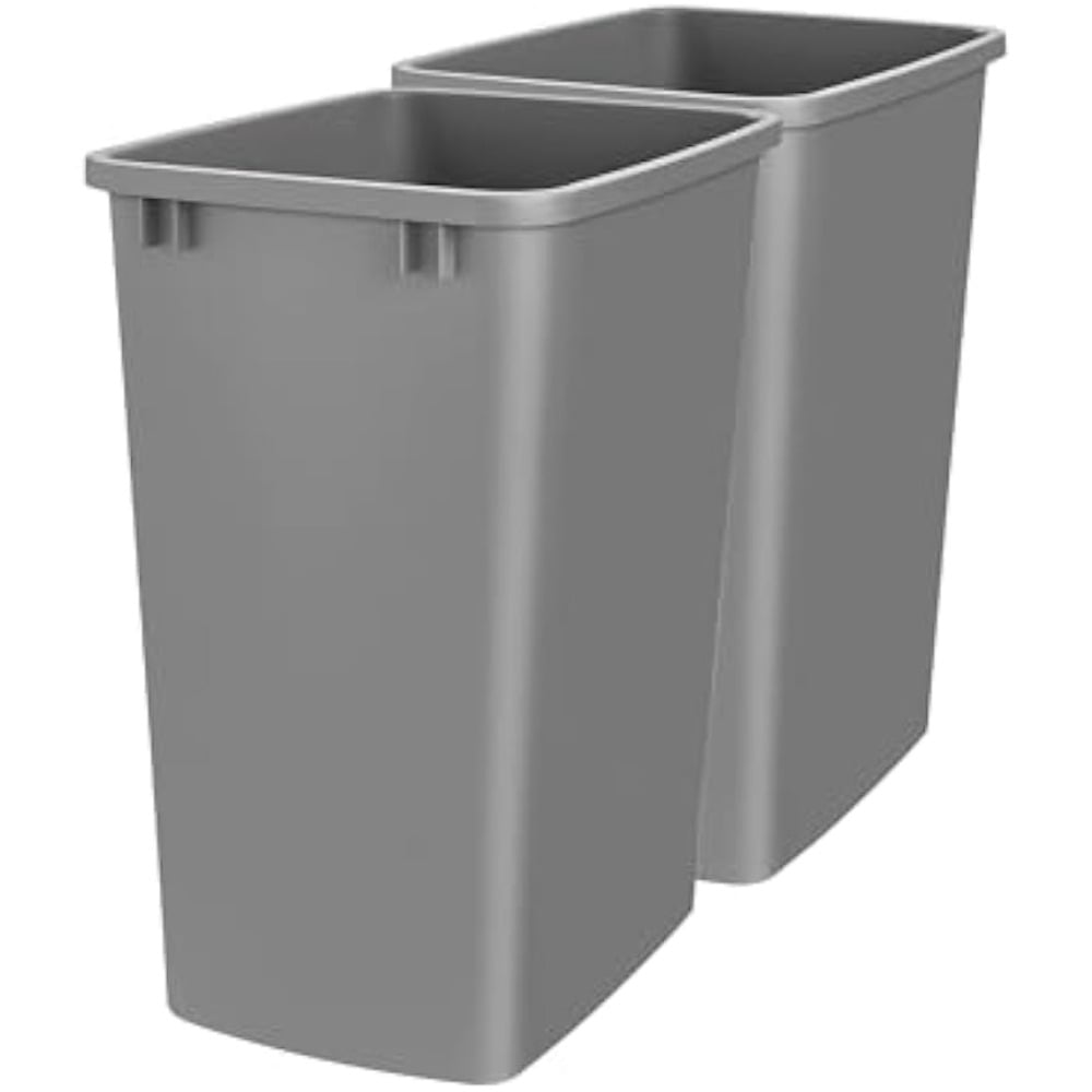 Gray Plastic Pull-Out Kitchen Trash Bin Set, 35 Quart, 2 Pack