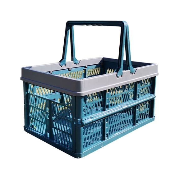 Polymer Storage Basket with Handles – Stackable Grated Wall Folding Tote for Picnic, Camping, Organizing, 17.3 in x 12 in x 9.8 in