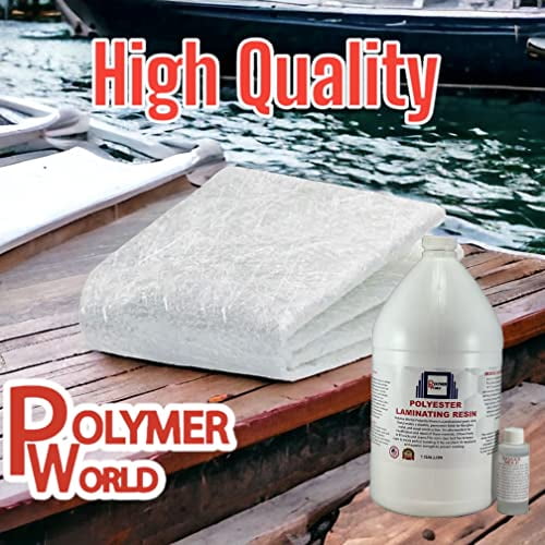Polymer World- 1 Gal Polyester Resin with Rolled .75x50x10 Yard Chopped Strand Mat, Fiberglass Kit for Boats, Cars, Surfboard, RV Canoes, Jetski,Watercraft, with MEKP
