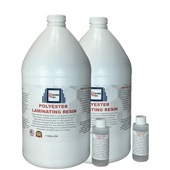 Polymer World- Polyester Resin 2 Gallon Kit with MEKP for Boats, Cars, Surfboard, RV, Pools,Canoes, Jetskis, Watercrafts (1, 2 Gallons)