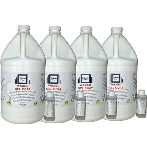 Polymer World White Gelcoat with Wax - Isophthalic NPG Gel Coat, Fiberglass Marine Boat Repair Sealer & Restorer - Polyester Base, Coating Surface Protection - with Hardener Catalyst (4 Gallon)