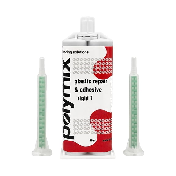 Polymix Rigid Automotive Multipurpose Plastic Repair and Adhesive 50ml Cartridge & Two Application Mixing Nozzles (Black) P2.3002.050.B
