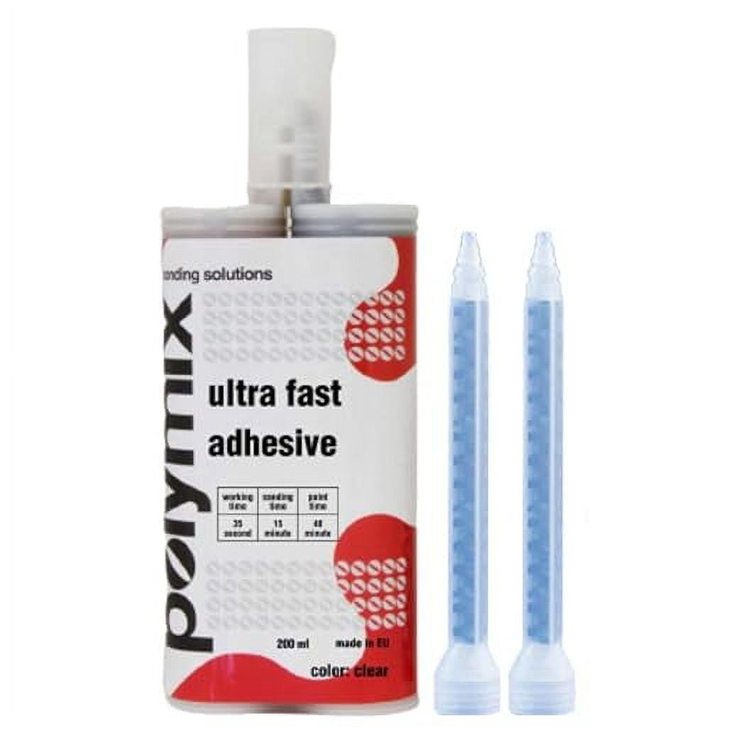 Polymix Ultra Fast Automotive Multipurpose Plastic Repair and Adhesive 200ml Cartridge & Two Application Mixing Nozzles (Black)