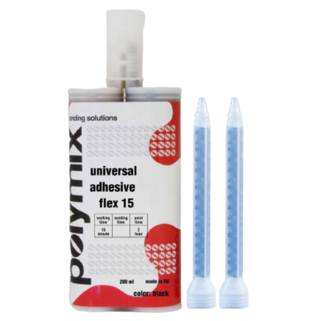 Polymix Universal Adhesive Flex 15 Multipurpose Plastic Repair and Adhesive 200ml Cartridge & Two Application Mixing Nozzles