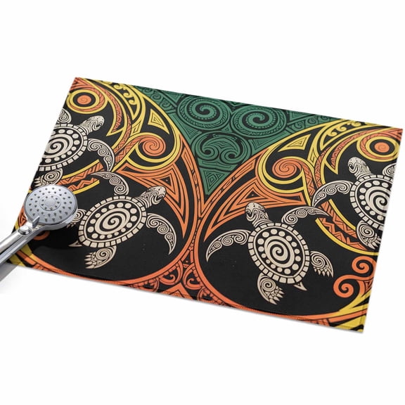 Polynesia Texture Entryway Rug 2x3ft Washable Non Slip Bathroom Rug Indoor Floor Front Door Mat Abstract Traditional Tribe Sea Turtle Rectangle Area Rugs Carpet for Kitchen Office Dining Room