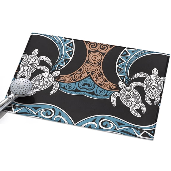 Polynesia Texture Entryway Rug 2x3ft Washable Non Slip Bathroom Rug Indoor Floor Front Door Mat Retro Traditional Tribe Turtle Abstract Rectangle Area Rugs Carpet for Kitchen Office Dining Room