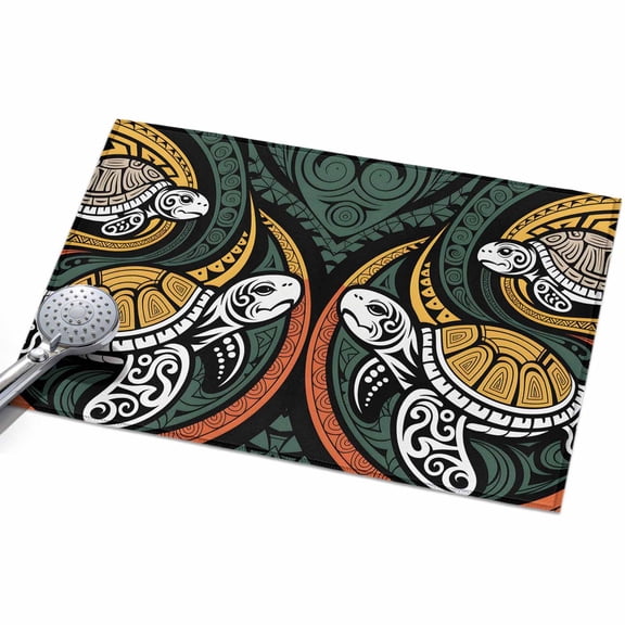 Polynesia Texture Entryway Rug 2x3ft Washable Non Slip Bathroom Rug Indoor Floor Front Door Mat Traditional Tribe Coastal Turtle Abstract Rectangle Area Rugs Carpet for Kitchen Office Dining Room