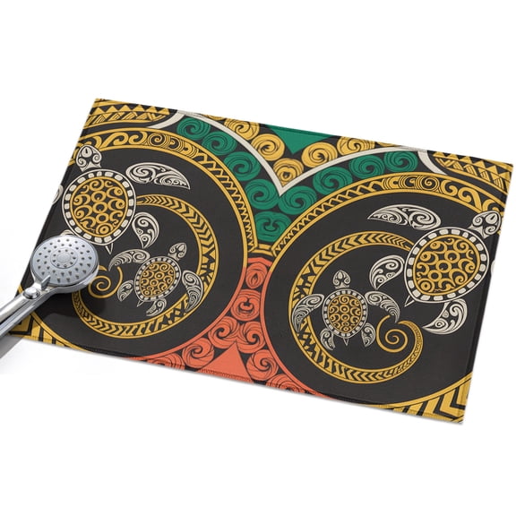 Polynesia Texture Entryway Rug 2x3ft Washable Non Slip Bathroom Rug Indoor Floor Front Door Mat Traditional Tribe Sea Turtle Abstract Art Rectangle Area Rugs Carpet for Kitchen Office Dining Room