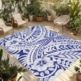 thumbnail image 1 of Polynesia Texture Outdoor Rug for Patio/Deck/Porch, Non-Slip Large Area Rug 5 x 7 Ft, Retro Traditional Tribe Floral Abstract Blue Indoor Outdoor Rugs Washable Area Rugs, Camping Rug Carpet Runner, 1 of 8