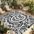 thumbnail image 1 of Polynesia Texture Outdoor Rug for Patio/Deck/Porch, Non-Slip Large Area Rug 6 x 9 Ft, Retro Floral Tribe Abstract Art Black Indoor Outdoor Rugs Washable Area Rugs, Camping Rug Carpet Runner, 1 of 8