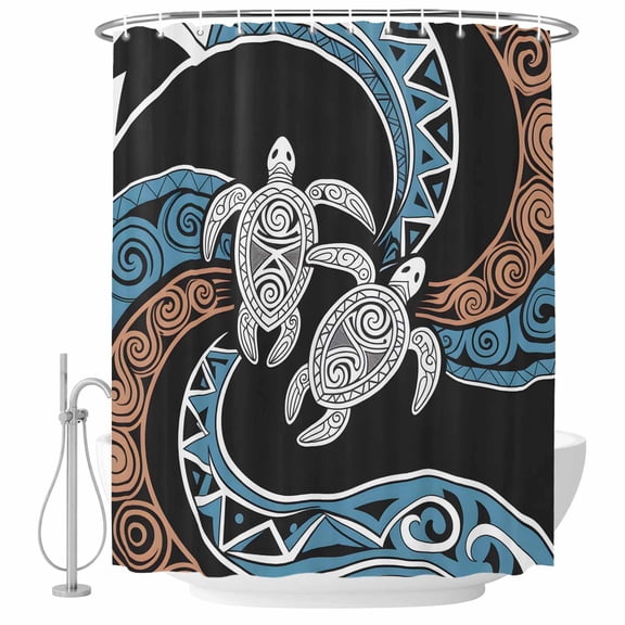 Polynesia Texture Shower Curtain, Waterproof Shower Curtains for Bathroom, Retro Traditional Tribe Turtle Abstract Washable Fabric Bathtub Curtain Set Bath Decor with 12 Hooks 72"x78"