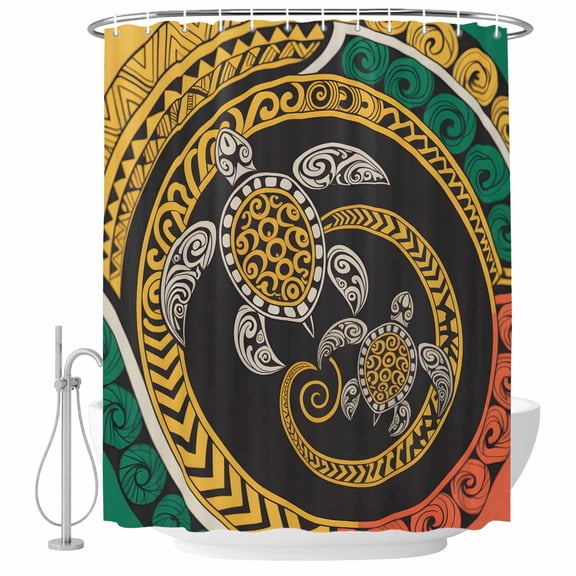 Polynesia Texture Shower Curtains for Bathroom, Waterproof Bath Curtains Decor, Bath Tub Curtain Traditional Tribe Sea Turtle Abstract Art Decorative Shower Curtain Sets with 12 Hooks, 72x72 Inch