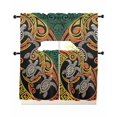 thumbnail image 1 of Polynesia Texture Swag Kitchen Curtains Sets for Windows 24 Inch Length, Abstract Traditional Tribe Sea Turtle Short Window Curtain Panels Swags Valances and Tiers 3 Piece Set for Cafe/Dining Room, 1 of 5
