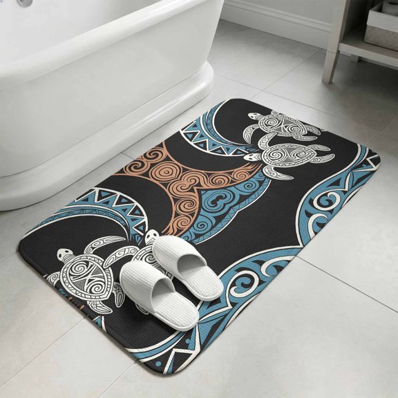 Polynesia Texture Washable Area Rugs for Living Room Bedroom, Large Non Slip Indoor Floor Carpet Absorbent Retro Traditional Tribe Turtle Abstract Door Mat Rugs for Bathroom Entryway 47.2"x63"