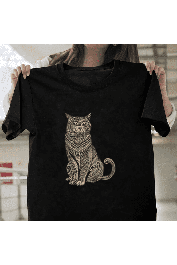 Polynesian British Shorthair Cat Tribal Tattoo Feline Animal Art Unisex T-Shirt, up to size 3XL.