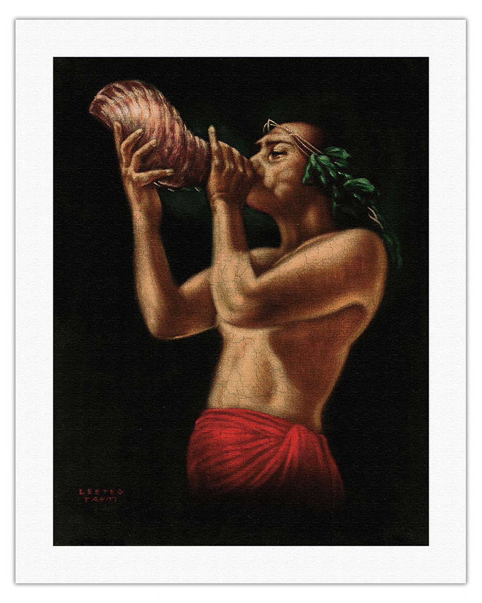 Polynesian Conch Shell Blower - Vintage Hawaiian Black Velvet Art by ...
