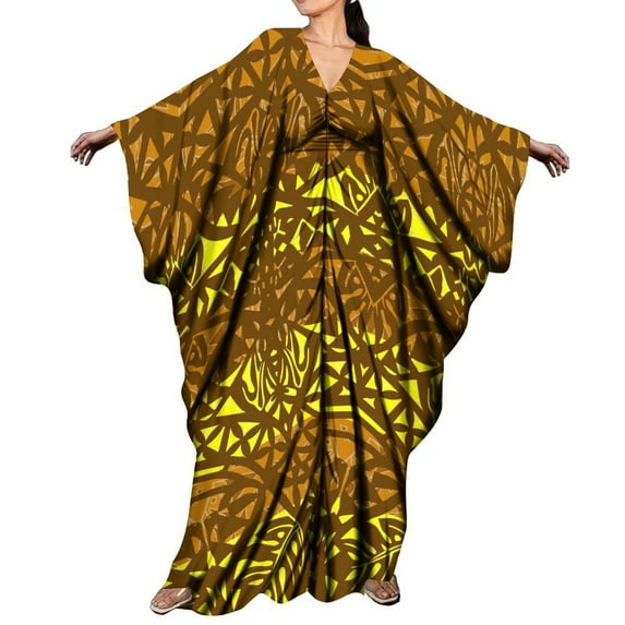 Polynesian Dress Fall Lace-Up Cape Dress With Butterfly Sleeves Custom Vintage Art Print Maxi Dress