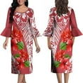 thumbnail image 1 of Polynesian Dress Hawaiian Islands Temperament Dress Ruffled Cuff Elegant Knee-Length Skirt 2024 Vintage Art Maxi Dress, 1 of 2